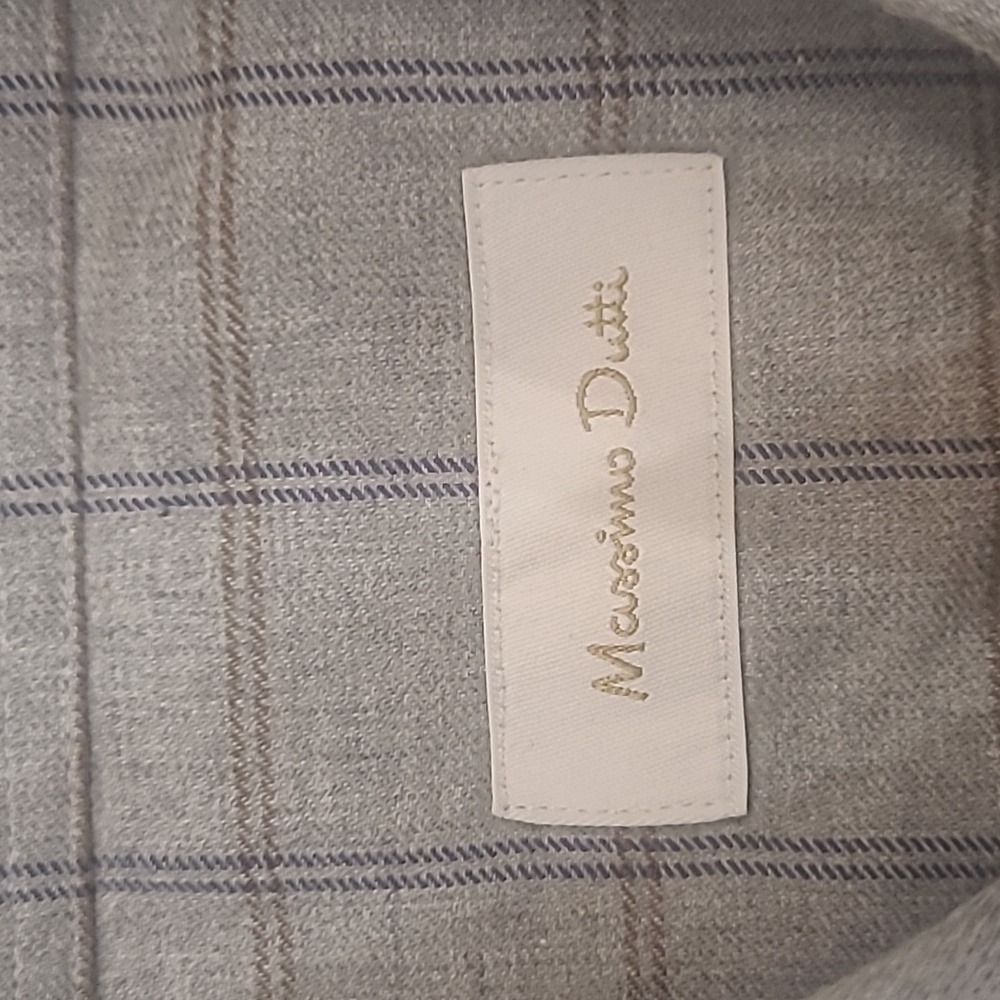 Massimo Dutti Men's Gray Checkered Cotton Twill Dress Shirt Large  New - Picture 3 of 8